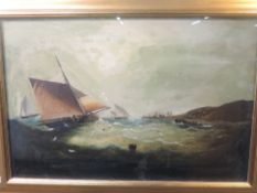 An oil painting, Schooner at sea, 50 x 75cm, plus frame