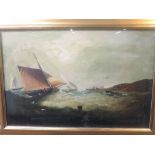 An oil painting, Schooner at sea, 50 x 75cm, plus frame