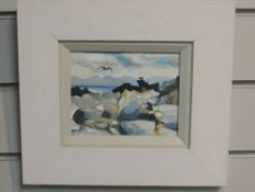 An oil painting on board, Fiona Clucas, Rocks at Bunessan Isle of Mull, signed, 12 x 15cm, plus