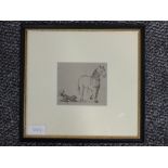 A pen and ink sketch, attributed to Harriet Anne Seymour, horse and hound, 9 x 11cm, plus frame