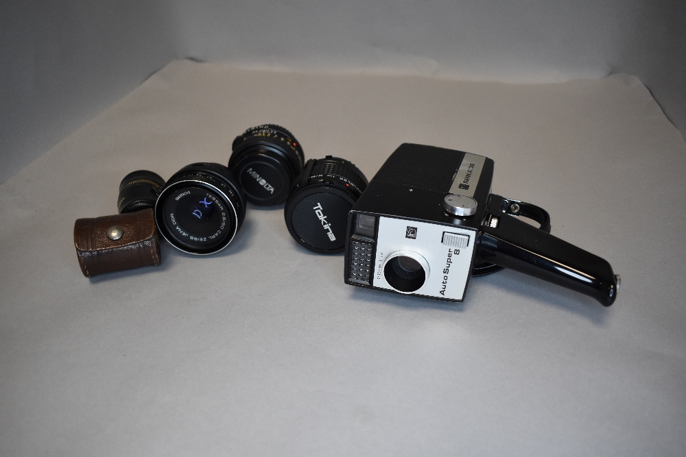 A box of photographic and film items including a Rank Aldis cine camera, a Carl Zeiss 135mm and 50mm - Image 2 of 3
