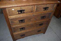 A chest of traditional oak drawers, two short and three long drawers, handles probably not