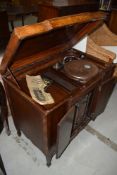 An early 20th Century oak gramophone cabinet