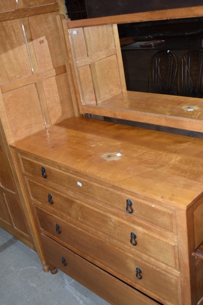 An Arts and Crafts Yorkshire school golden oak bedroom suite by Cat and Mouseman Lyndon Hammell, - Image 4 of 8