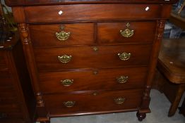 A C19th Scotch style chest of two short and three long drawers , flanked by half columns, w120cm