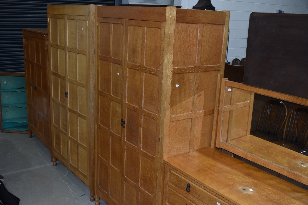 An Arts and Crafts Yorkshire school golden oak bedroom suite by Cat and Mouseman Lyndon Hammell, - Image 3 of 8