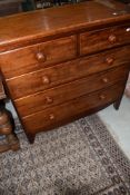 A Victorian mahogany chest of two short over three long drawers, width approx. 103cm