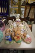 A mixed lot of ceramics including Pendelfin, two Royal Doulton horses and a vintage dressing table