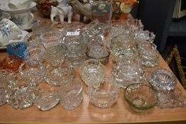 A collection of vintage and antique glass pinch pots,bowls and similar, pressed and cut glass