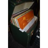 A case of vinyl LP records including easy listening, swing and popular music.