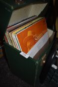 A case of vinyl LP records including easy listening, swing and popular music.