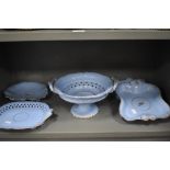 A 19th century partial dessert set in blue stoneware, possibly Ridgway.