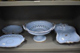 A 19th century partial dessert set in blue stoneware, possibly Ridgway.