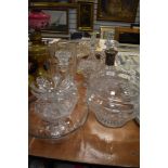 A varied lot of glass ware including 19th century decanters,tazzas,cut glass fruit bowls and