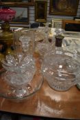 A varied lot of glass ware including 19th century decanters,tazzas,cut glass fruit bowls and