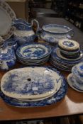 A good quantity of 19th century blue and white ware including tea pot, plates,platter and jugs.