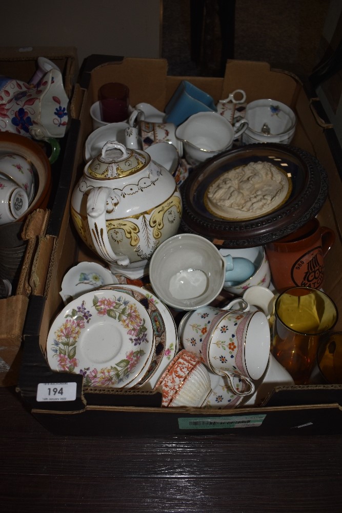 A mixed box full of vintage and antique ceramics, tea pot,cups and saucers and more amongst this