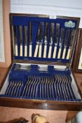 A vintage Elkington and Co Ltd canteen of cutlery including bone handled knives and plated forks.