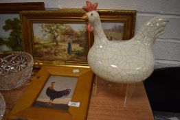 Three framed prints including cockerel after Warren Kimble.