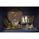 Am assortment of vintage and antique brass ware including candle sticks, trays and more.