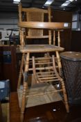 A Victorian turned frame and canework childs high/low chair