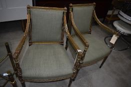 A pair of French style painted chairs in the style of Wright and Mansfield