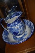 A large blue and white wear ceramic water jug and bowl set by Abbey