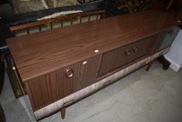 A vintage melamine/laminate long John style sideboard, width approx. 178cm