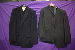 Two gents 1960s Burton suits, one being three piece, one Charcoal grey the other dark green with