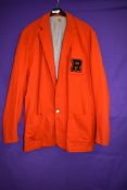 An American pillar box red wool Letterman or college sports jacket with 'R' to pocket and Van