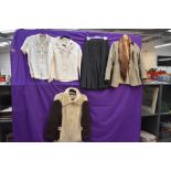 A varied lot of vintage items including blouses, wool jacket, checked blazer and fur tippet.