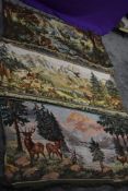 An interesting collection of vintage and antique tapestry hangings and sections,also some cut down