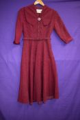 A late 1940s/early 1950s wool day dress in crimson with white dot pattern,Having Sylvern label,