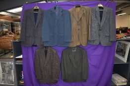 A mixed lot of gents vintage jackets and a 1960s Dunn and co suit, mixed colours and fabrics,