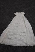 A beautifully embroidered Victorian christening gown, having tiered Broderie anglais layers to