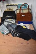 A selection of vintage gloves, Handbags and belts, including vintage compartmental accessories