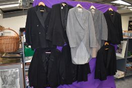 Eight gents vintage dinner jackets and tailcoats, 1930s to 1960s including Burton and Burleigh,