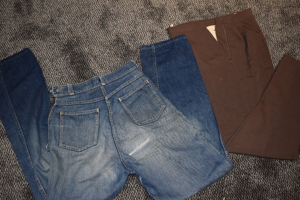 A scarce pair of American 1940s/50s ladies side zip high waisted jeans and a pair of brown slacks - Image 2 of 3