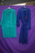 A vintage Chinese silk dressing gown and similar nightdress in green.