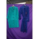 A vintage Chinese silk dressing gown and similar nightdress in green.