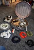 An interesting collection of vintage fascinators and head bands in a robust circular travel case.