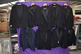 Ten gents dinner jackets, predominantly 1940s and 1950s, mixed sizes,also including 1960s navy