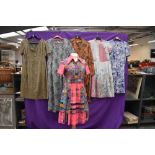 Six ladies vintage and retro dresses,including vibrant 1960s mini dress, mixed styles and sizes.