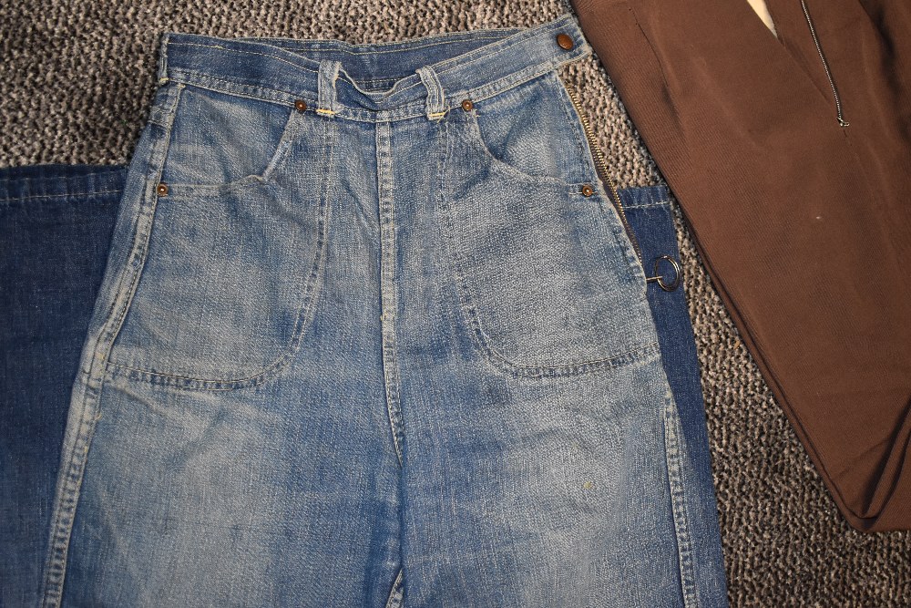 A scarce pair of American 1940s/50s ladies side zip high waisted jeans and a pair of brown slacks - Image 3 of 3