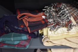 A good collection of vintage blankets including tartan Munrosoun travel blanket, cellular blanket,