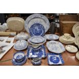 A selection of blue and white wear pottery including Copeland Spode