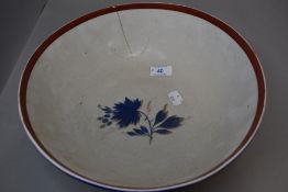 An antique porcelain punch or wash bowl hand decorated and marked for Sunderland