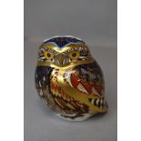 A Royal Crown Derby paper weight figure study of a little owl having gold stopper