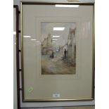 A watercolour, Edith E Martin, village scene, signed and attributed verso, 26 x 17cm, plus frame and
