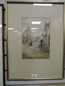 A watercolour, Edith E Martin, village scene, signed and attributed verso, 26 x 17cm, plus frame and